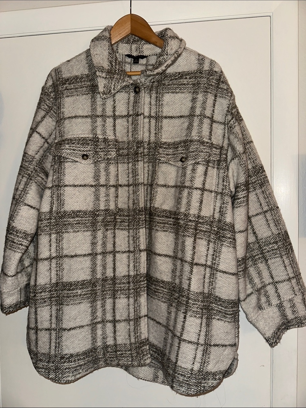 Banana Republic Wool Gray Plaid Shacket Cardigan